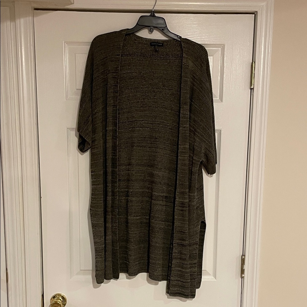 Eileen Fisher Black and Cream Open Cardigan Sweater
